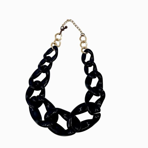 BLACK & GOLD LARGE CHUNKY CHAIN LINK ADJUSTABLE NECKLACE - Picture 5 of 5